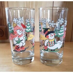 Home Interiors Snowman Drinking Glasses Set of 2 1999 Holiday 5.5"
